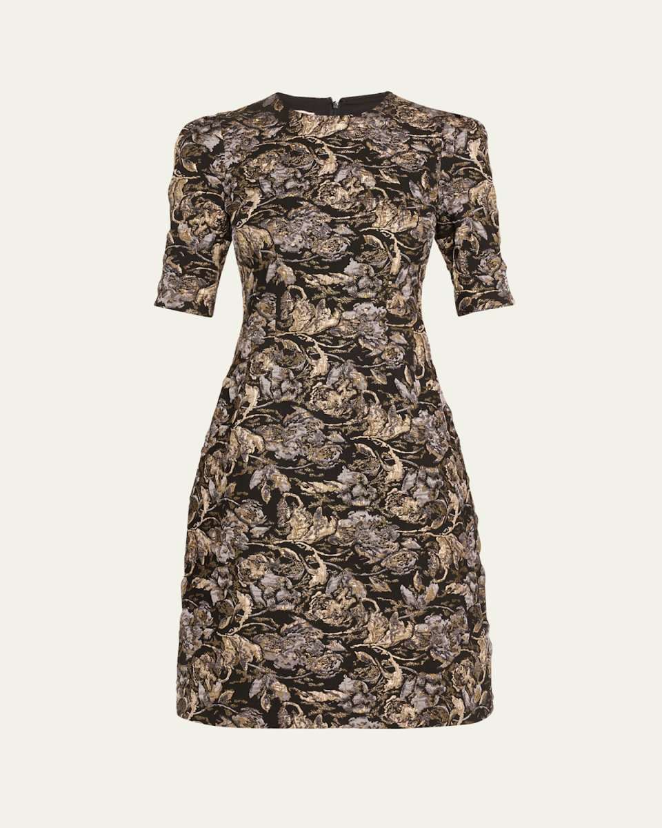 A-Line Textured Metallic Jacquard Dress